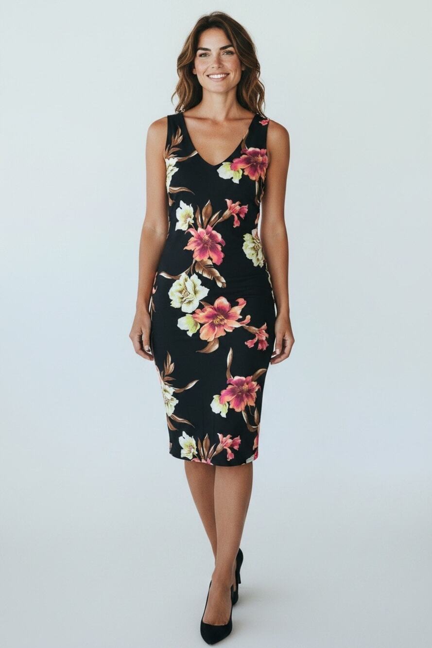 AFRM x Nordstrom Floral Bodycon Midi Dress Black Pink NWT Size Small